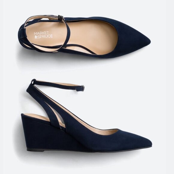 Market & Spruce Shoes - Navy Blue Kitten Wedge